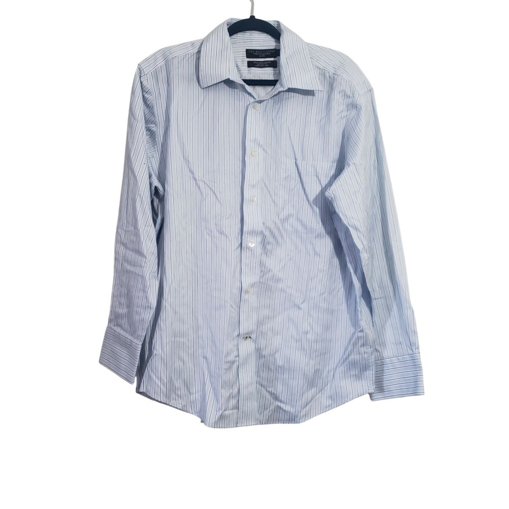 The Mens Store Bloomingdales Dress Shirt Mens 16.5 32/33 Blue Striped Non-Iron